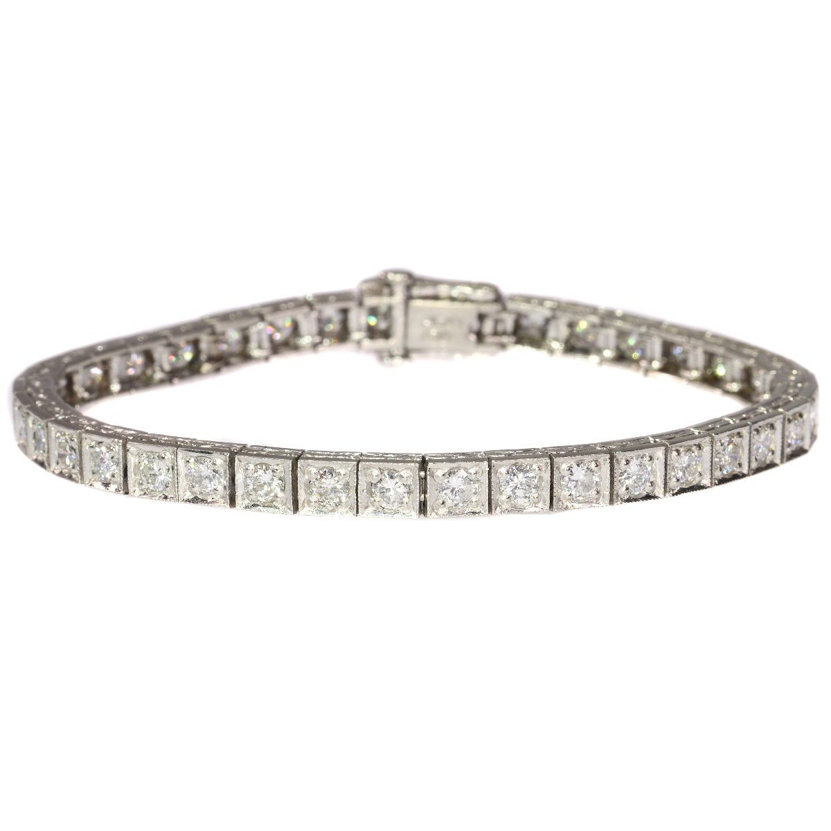 Estate platinum Art Deco diamond tennis bracelet from the fifties